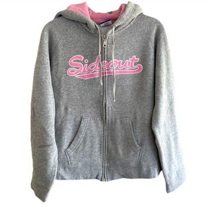 90s Y2K SIDEOUT Bubblegum Pink/Grey Logo Zip Up Hoodie